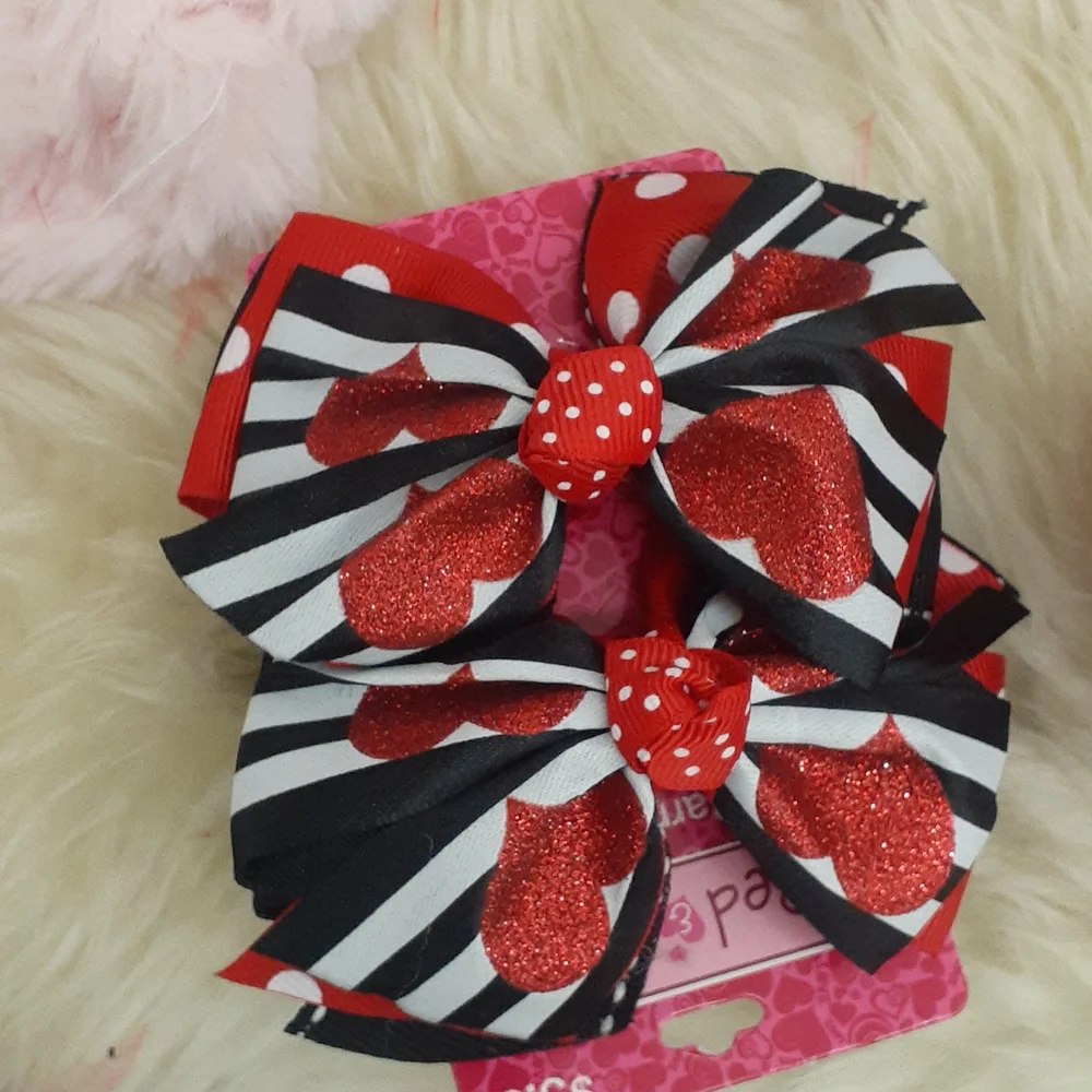 VALENTINE'S RED PINK Hair Barettes and Clips Heart Red Kisses key chain ring+
